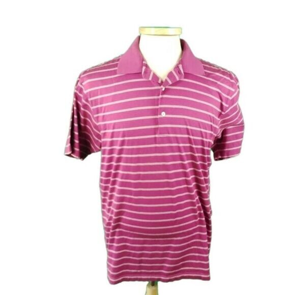 Peter Millar Medium Pink Striped Cotton Golf Short Sleeve Polo Shirt - Picture 1 of 5